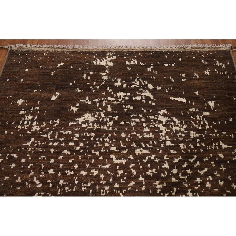 Hand Knotted Oriental 100% Wool Carpet Tribal Tribal Brown Moroccan Area Rug - 8' 2'' X 5' 8''