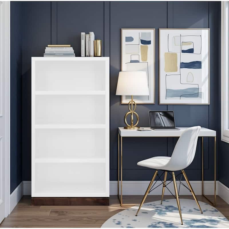 Bridgevine Home Nora Modular 60 inch High Bookshelf, No Assembly Required, Two-Tone Finish - Jasmine Whitewash and Barnwood