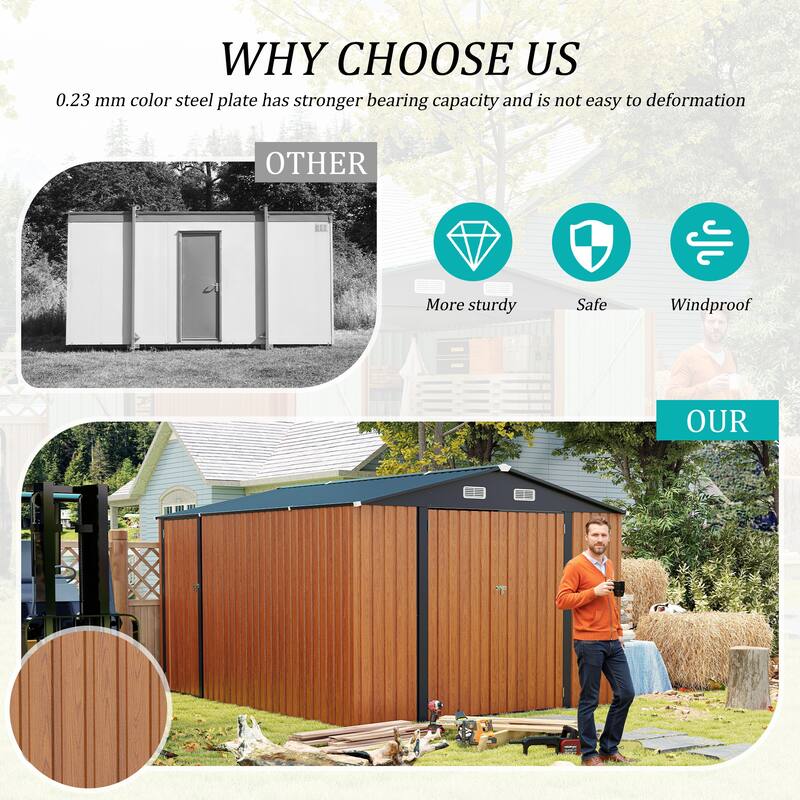 Outdoor Storage Shed 9×11 FT with 3 Lockable Doors,Utility Tool Shed Metal Storage Garden Sheds 4 Vents,Metal Sheds