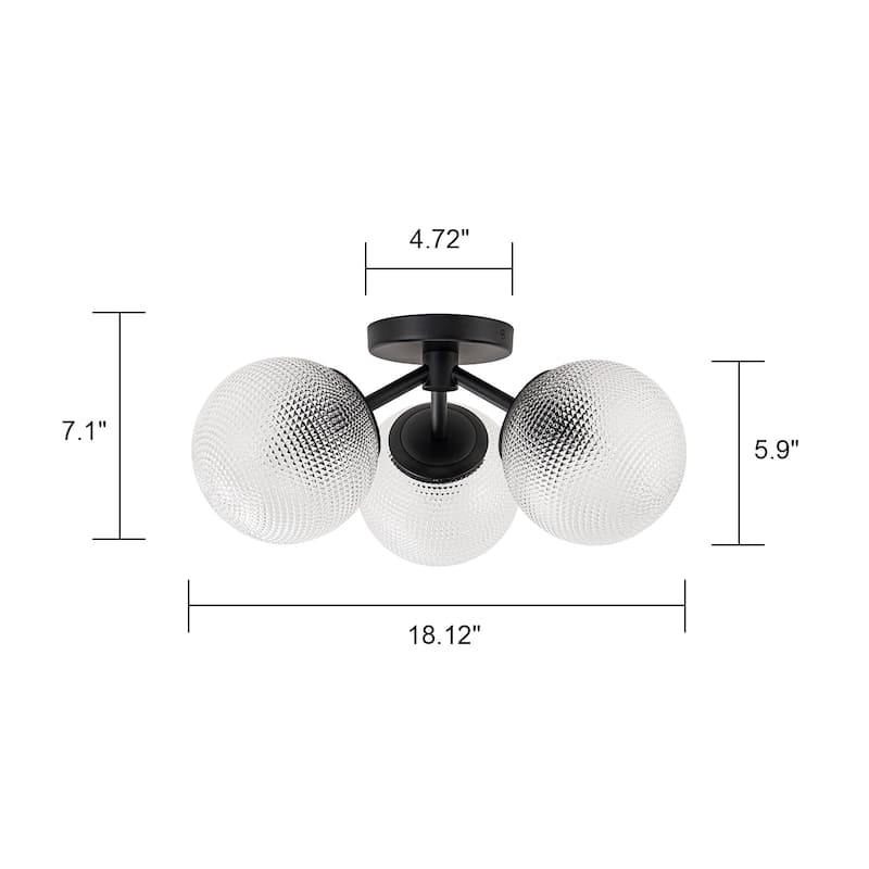 Modern 3-Light Semi Flush Mount With Opal Glass Shade