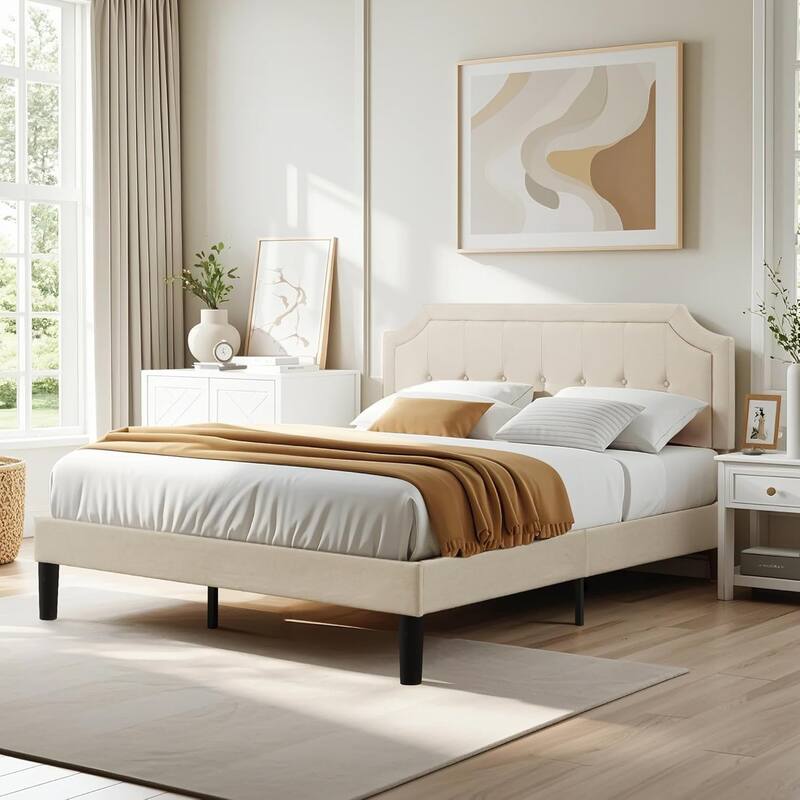 Javlergo Modern Upholstered Bed Frame with Height Adjustable Headboard Heavy-Duty Frame No Box Spring Needed