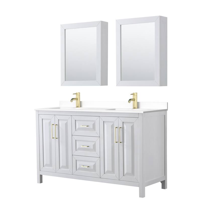 Wyndham Collection Daria 60" Free Standing Double Basin Vanity Set - White / White Cultured Marble Top / Brushed Gold