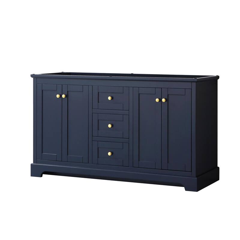 Wyndham Collection Avery 60" Double Free Standing Vanity Cabinet Only - Dark Blue / Brushed Gold Hardware