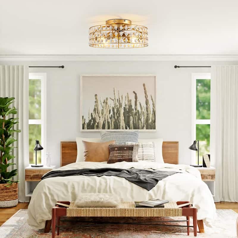 18" Bohemian Gold Caged Reversible Propeller Low Profile Smart Ceiling Fan with APP Control and Remote