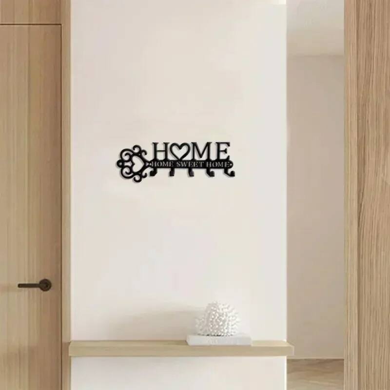 Wall-Mounted Key Holder with 5 Hooks, Entryway Coat & Towel Rack - 10.9" x 3"
