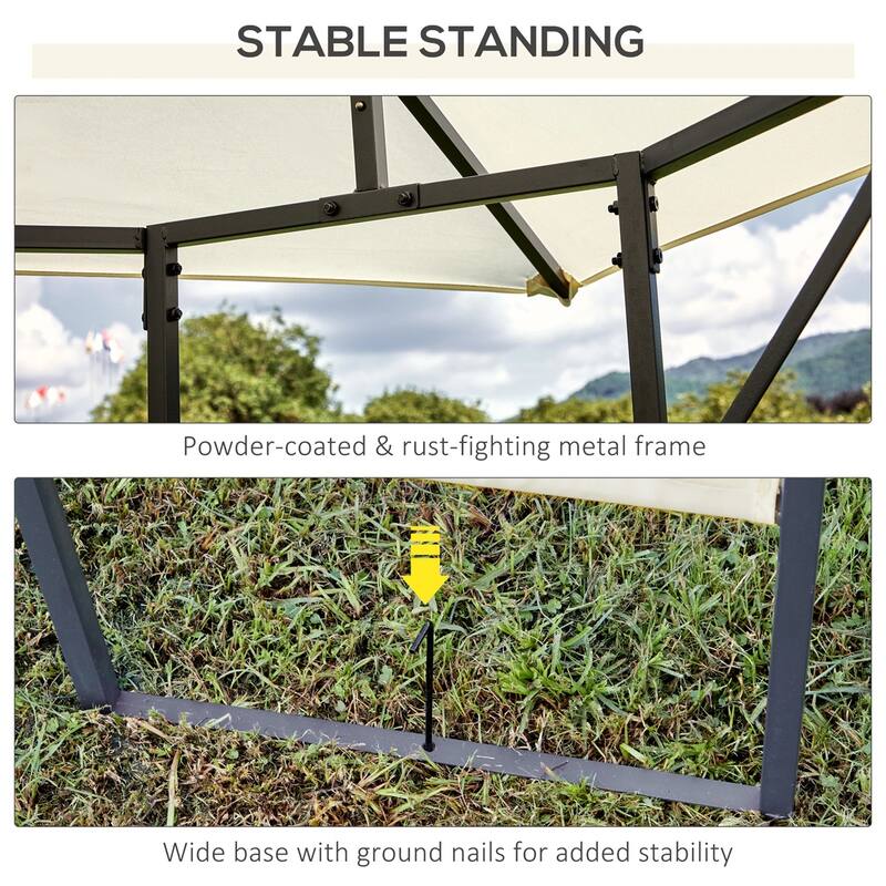 Outdoor Steel Gazebo Canopy 9.7x9.7ft with Cream White Roof for Patio Lawn or Backyard Shade