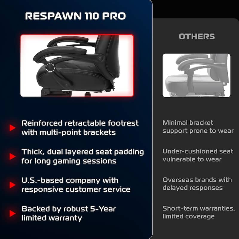 RESPAWN 110 Pro Gaming Chair - Gaming Chair with Footrest, Ergonomic Computer Desk Chair