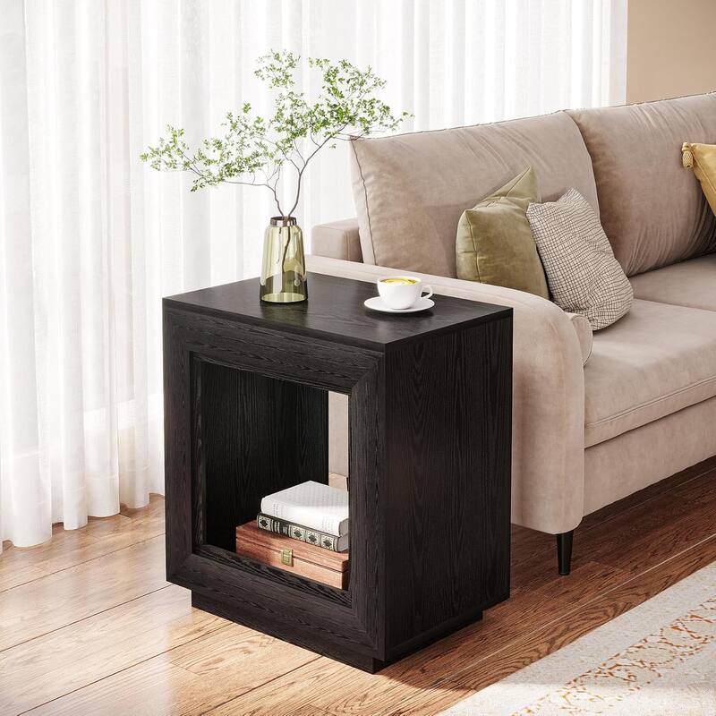 24" Rustic 2-Tier End Table, Side Table with Storage Shelf, Sofa Nightstand for Living Room, Bedroom, Entryway