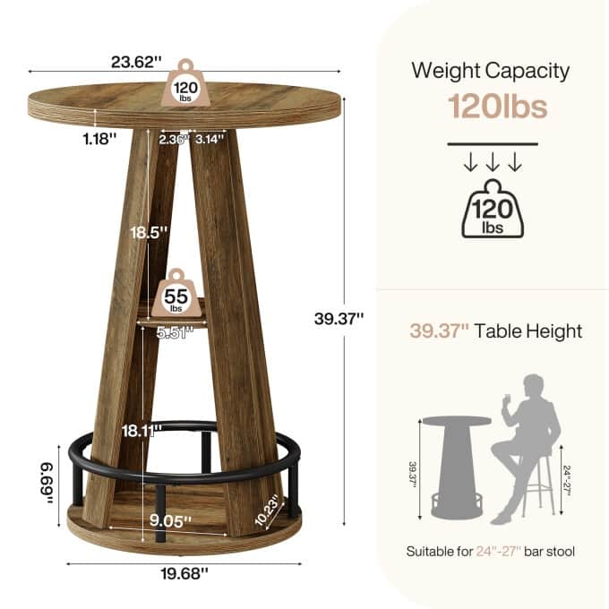 Round Counter Height Bar Table, Wooden High Top Pub Table
