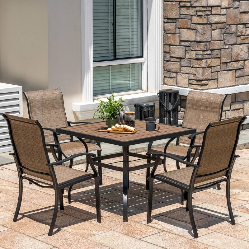 Outdoor Square Powder-Coated Metal Dining Table with Umbrella Hole