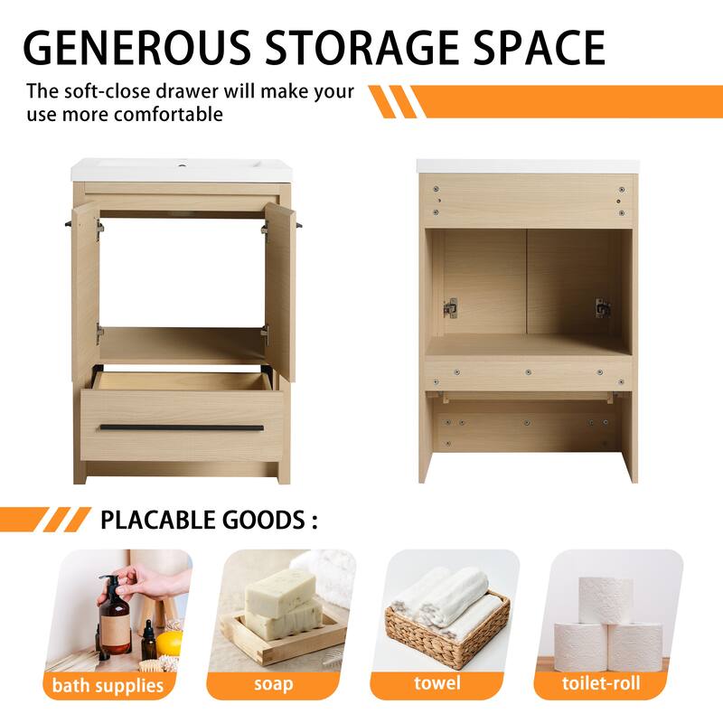 Bathroom Vanity With Sink In 24/30/36/48 Inch, Freestanding Bathroom Vanity With Soft Close Door and Drawer