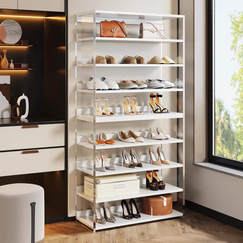 63" 8-Tier Acrylic Shoe Rack, Modern Shoe Storage, Shoe Organizer Display Shelf for Living Room, Entryway & Hallway