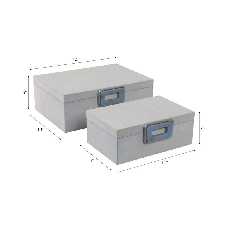 Wood Metal Storage Boxes with Accents Decor (Set of 2) - 11/14" White - 14" x 10" x 5"