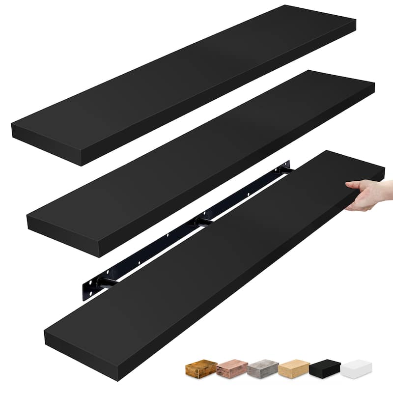 Sorbus Floating Shelves for Wall - 55 Inch Extra-Long Bathroom Shelves- Mounted Floating Shelf with Hidden Brackets (3 Pack) - Black