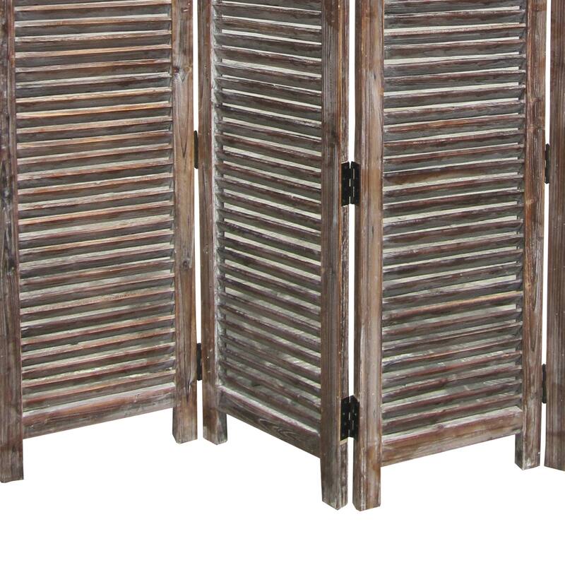 4 Panel Room Divider with Shutter Design, Weathered Brown