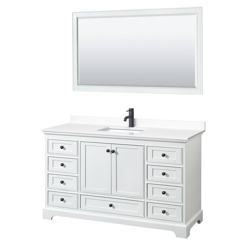 Wyndham Collection Deborah 60" Free Standing Single Basin Vanity Set - White / White Cultured Marble Top / Matte Black