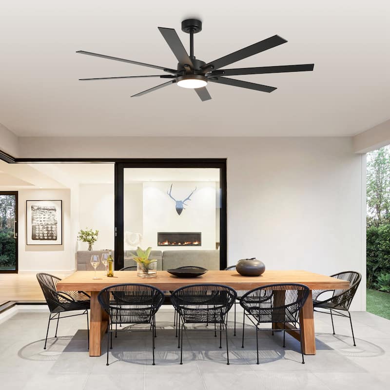 65" Farmhouse Gold Plywood Indoor Large Ceiling Fan with Light and Remote