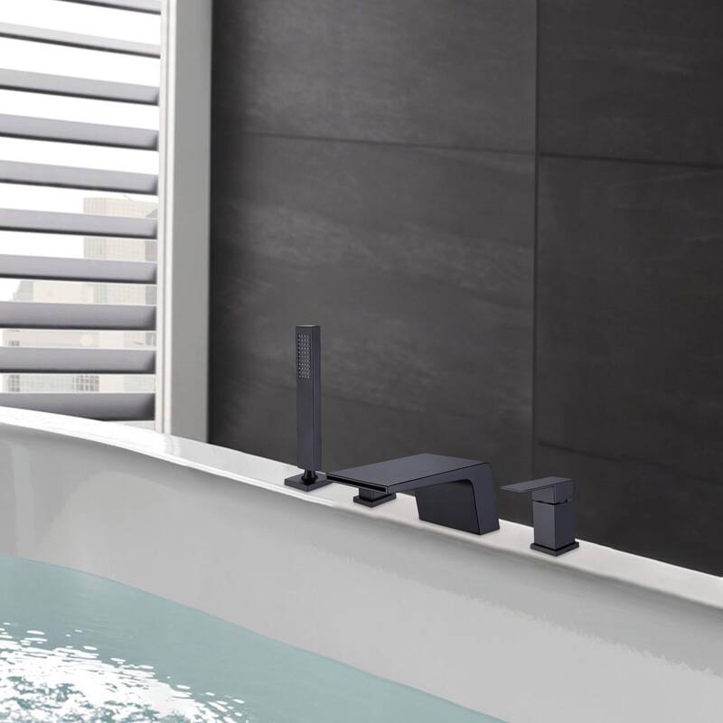 Matte Black Four-piece Bathtub Faucet Set with Two Handles