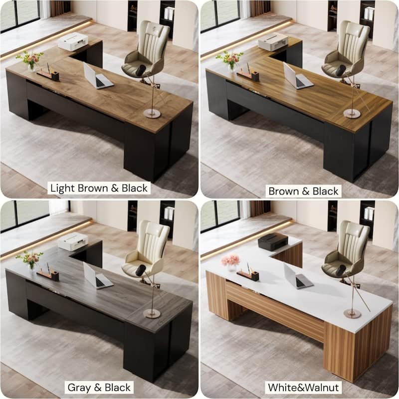 85.8" L-Shaped Executive Desk, Extra Large Office Desk with Drawers