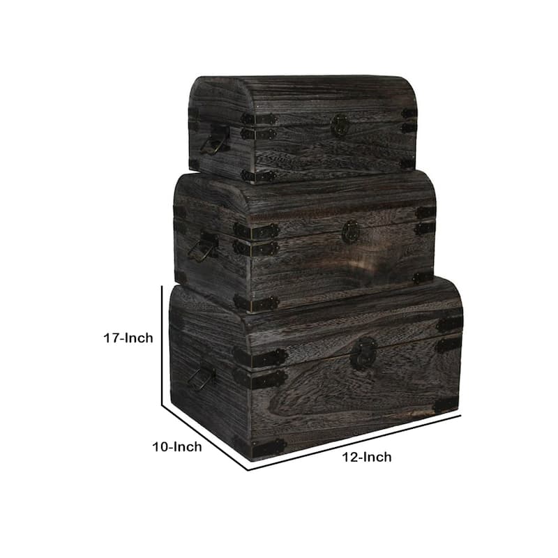 Wooden Lift Top Storage Box with Grain Details, Set of 3, Gray