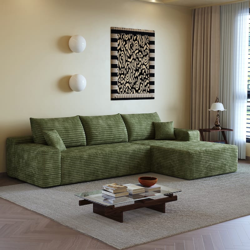 Plush Corduroy Upholstered Couch L-shaped Sectional Sofa with Chaise