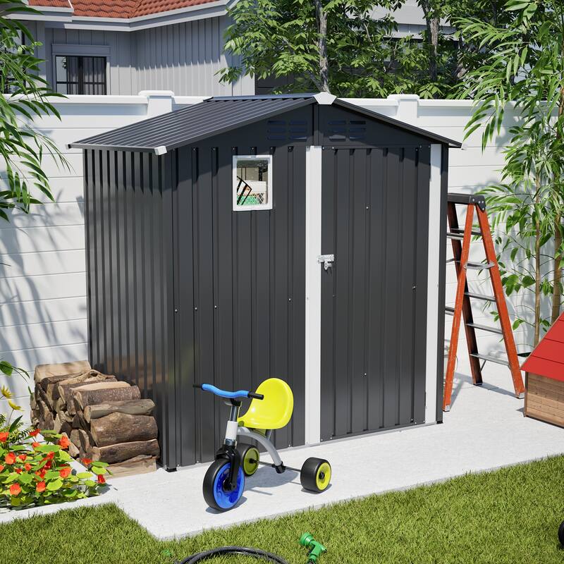 Metal Outdoor Storage Shed 6FT x 4FT, Steel Utility Tool Shed Storage House , Metal Sheds Outdoor Storage