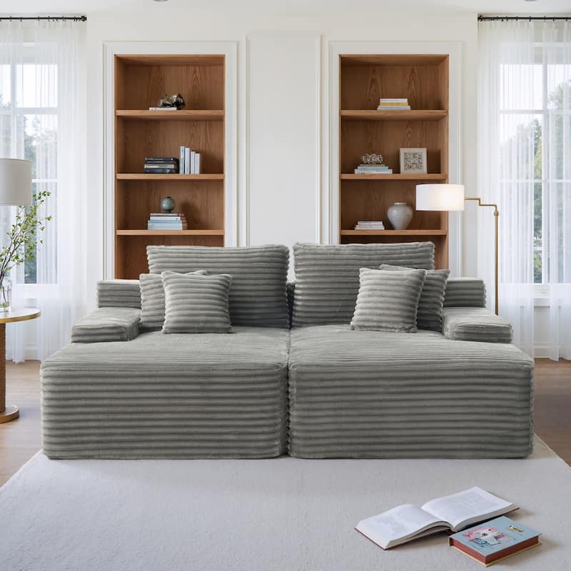 Upholstered Cloud Sectional Couch No Assembly Required L-Shape Chaise with Pillow - Light Grey-SET - Symmetrical