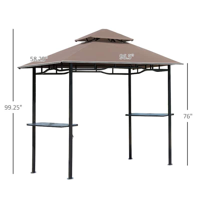 BBQ Double-Layer Ventilated Canopy Gazebo with Steel Frame and Bottle Opener 2 Side Shelves - 96.5" L x 58.3" W x 99.2" H