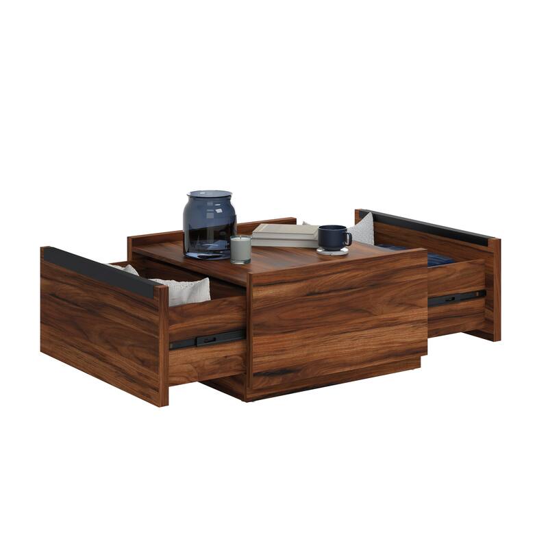 Wood Coffee Table with Full-Extension Drawers - 31.02" L x 30.95" W x 16.06" H