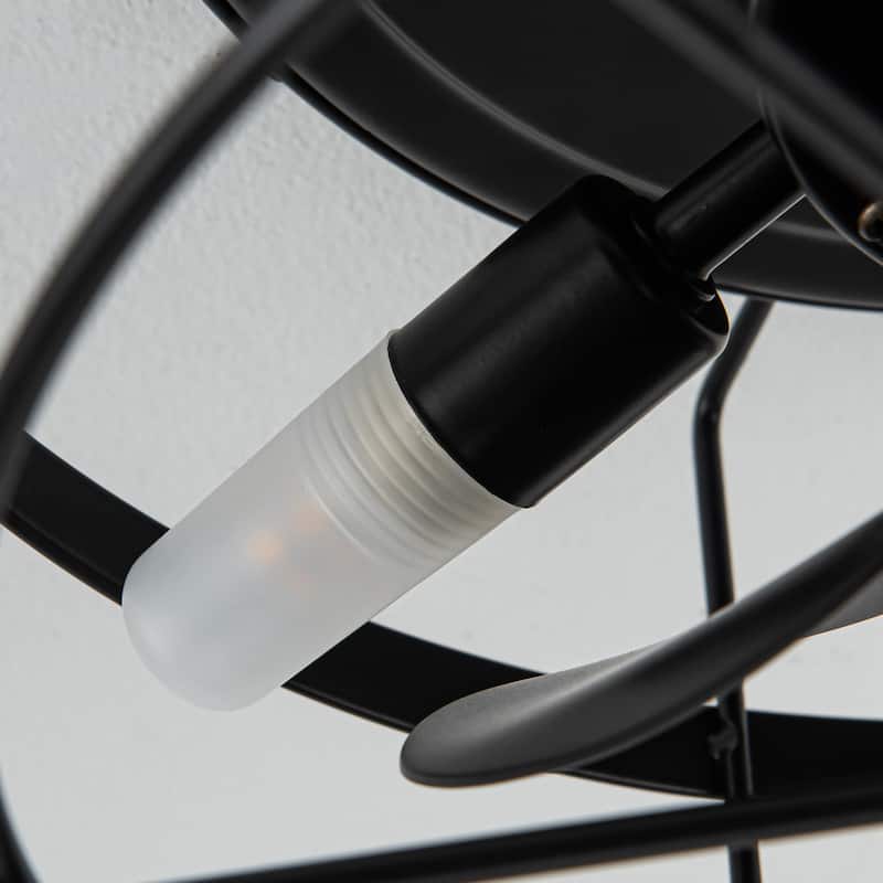 13-inch Matte Black Industrial Flush Mount Small Caged Fandelier Ceiling Fan with Remote and LED Light