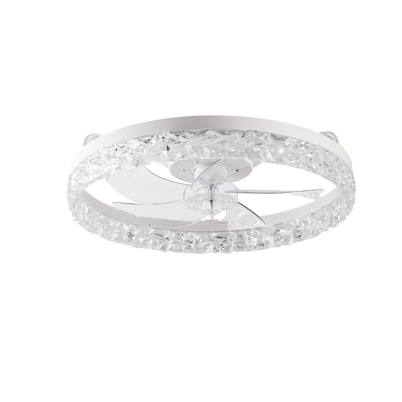 19" Bedroom Fan Light with Remote Control, Dimmable, 7 Blades, Reversible DC Motor, with LED Light - Ivory White