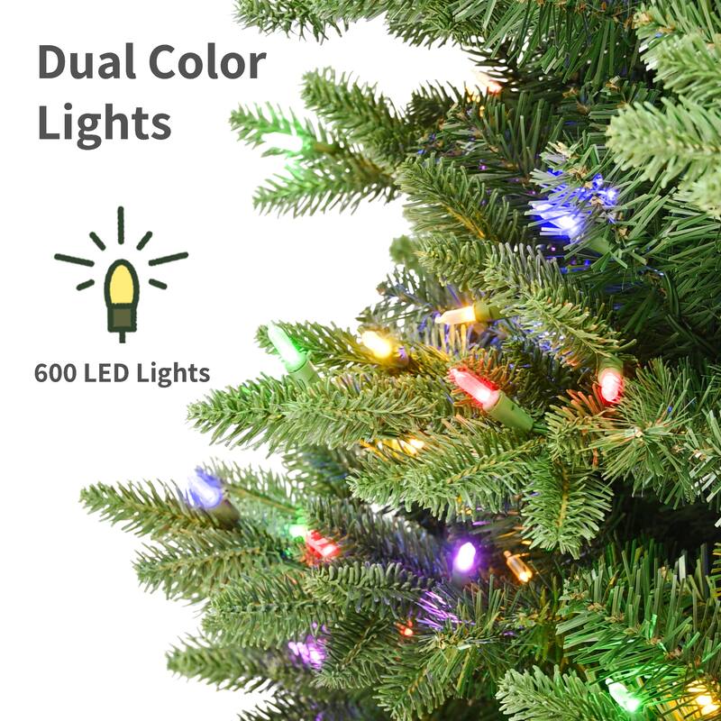 Puleo International 6.5' Pre-Lit Artificial Slim Noble Fir Tree with 600 Dual-Color LED Lights