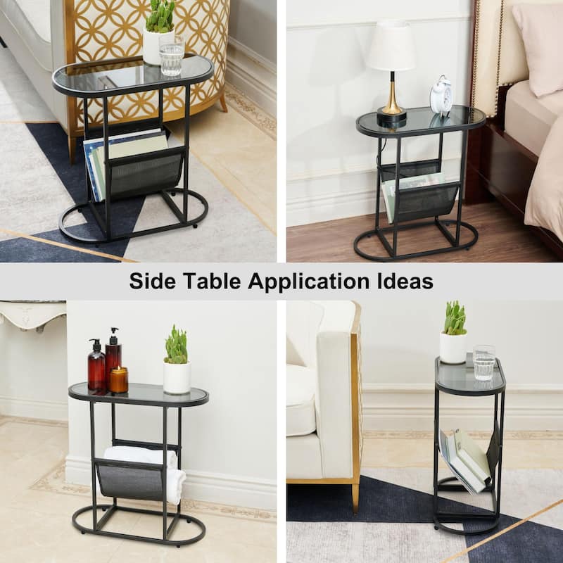 Oval Small Space Nightstand/End Table/Side Tables with Magazines Organizer Storage Space (Set of 2)