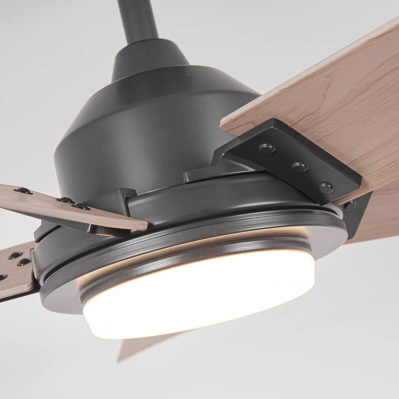 52" Farmhouse Integrated LED Black Dimmable Ceiling Fan with Light and Remote - 52" D x 52" W x 13.2" H