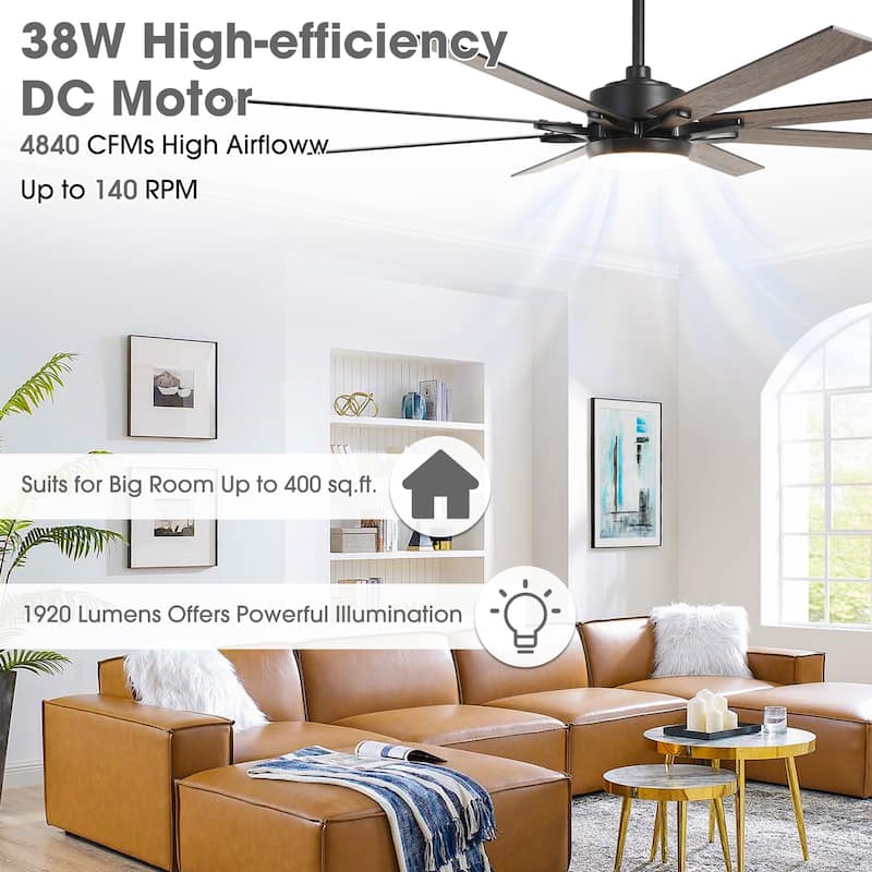 65" Farmhouse Gold Plywood Indoor Large Ceiling Fan with Light and Remote