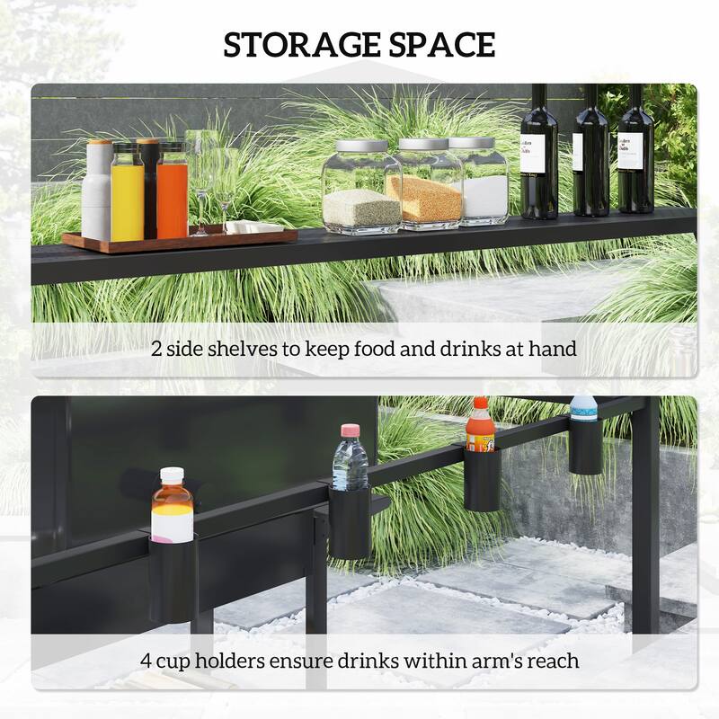 5x8ft BBQ Grill Gazebo with Metal Frame Shelves Cup Holders Windproof and Waterproof Canopy - 98.4" L x 63" W x 98.4" H