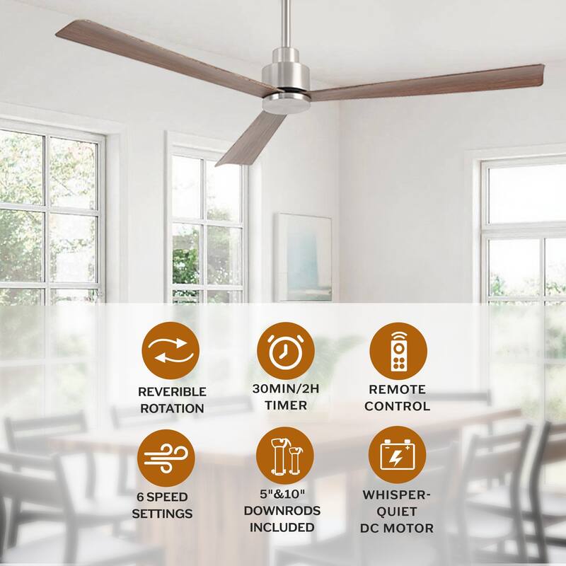 52" Matte Black Industrial Reversible DC Motor Ceiling Fan - 52" L x 52" W x 11.6" H