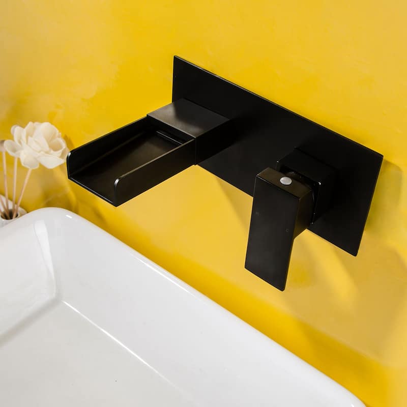 Matte Black Single Handle Waterfall Nozzle Wall Mount Bathroom Sink Faucet
