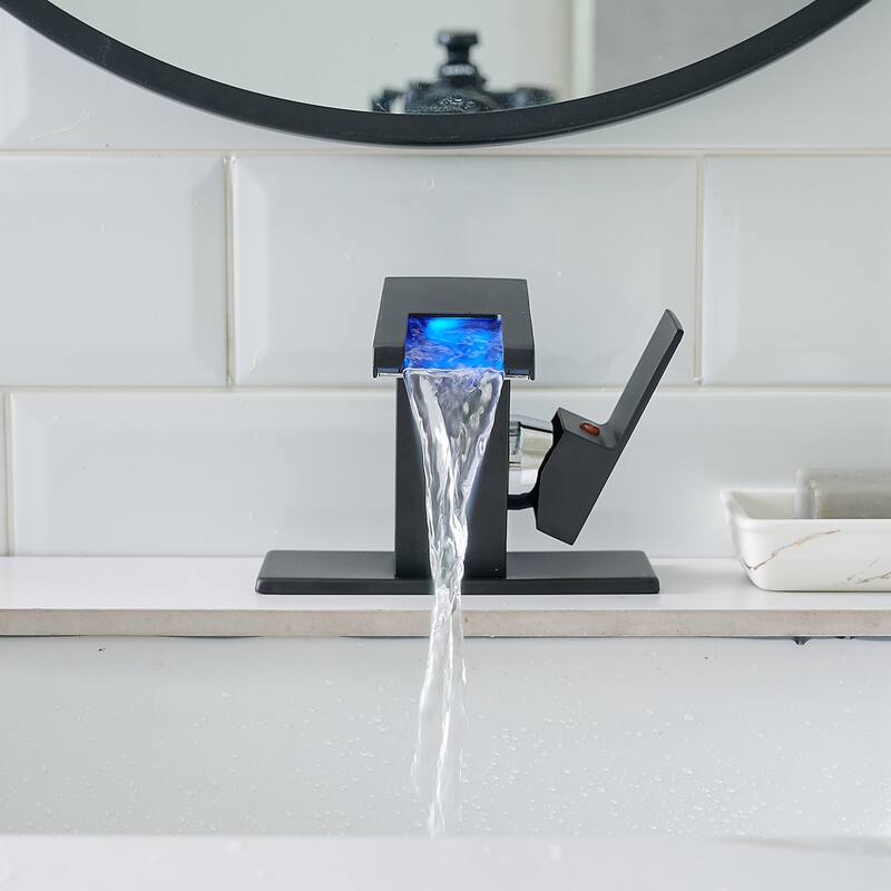 Stainless Steel LED Single Handle One Hole Bathroom Sink Faucet Waterfall with Drian