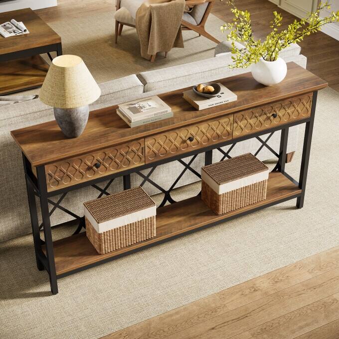 70.86-Inch Console Sofa Table, Entryway Table with 3 Storage Drawers