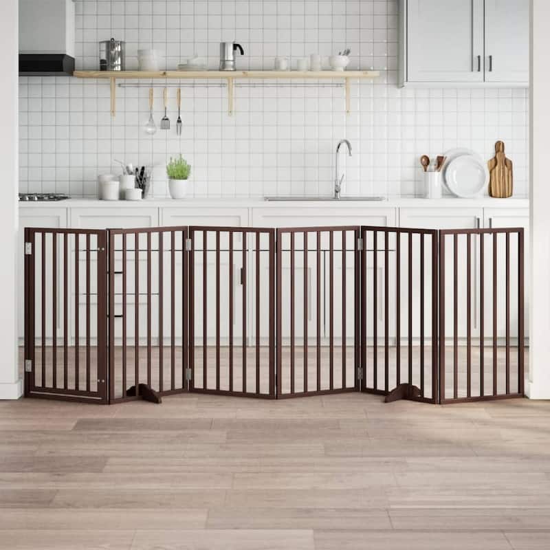 vidaXL Dog Gate Set of 2 Brown Solid Poplar wood 63 in long Foldable - Brown-50 x 90 x 2 cm/ 6