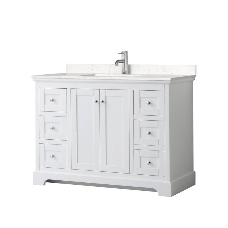 Wyndham Collection Avery 48" Free Standing Single Basin Vanity Set - White / Carrara Cultured Marble Top / Polished