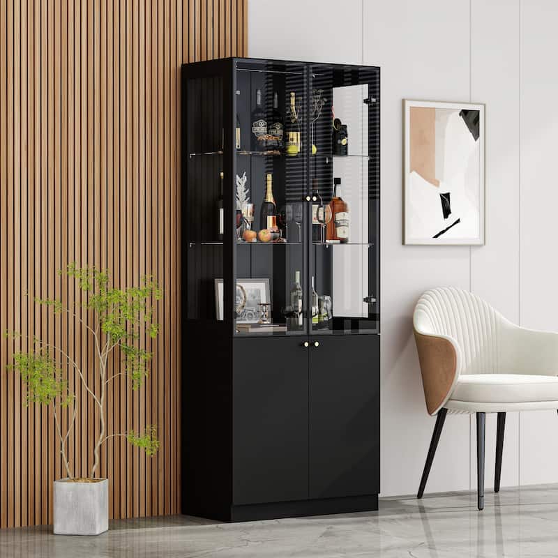 LED Glass Display Cabinet with Aluminum Alloy Frame Glass Door Showcase Wine Storage Cabinet