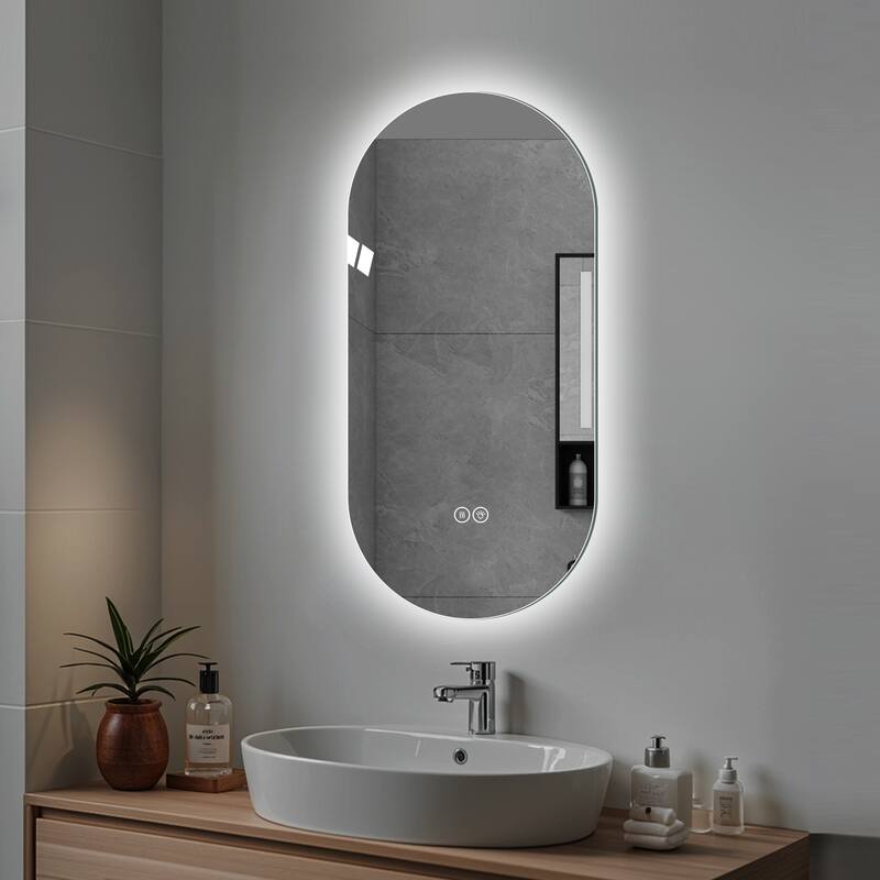 48*24 inch Smart Wall Mounted LED Touch Screen Anti-fog Mirror Bathroom Mirror, Barber Shop Mirror - Antique Silver