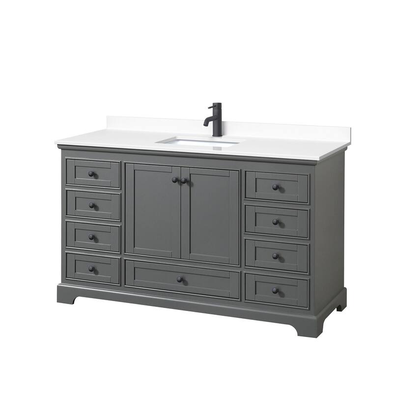 Wyndham Collection Deborah 60" Free Standing Single Basin Vanity Set - Dark Gray / White Cultured Marble Top / Matte