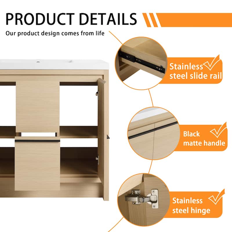 Bathroom Vanity With Sink In 24/30/36/48 Inch, Freestanding Bathroom Vanity With Soft Close Door and Drawer