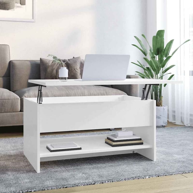 vidaXL Coffee Table Lift Top End Table Accent Side Sofa Table Engineered Wood - 31.5" x 19.7" x 16.7" - High gloss white