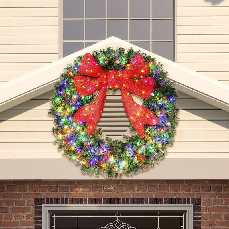 HOMCOM 60in Pre-Lit Wreath: 300 LED, 11 Modes, Remote, 3D Bow, 996 Tips, Indoor/Outdoor