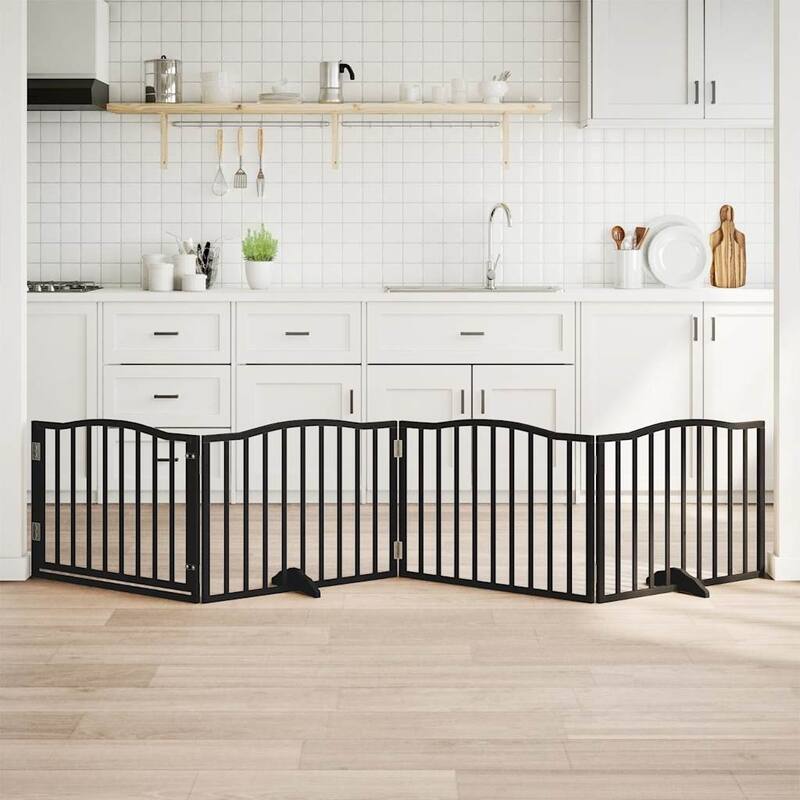 vidaXL Dog Gate Set of 4 Black Poplar Wood Large Foldable Dog Gate - 11.8 x 126.0 x 23.6