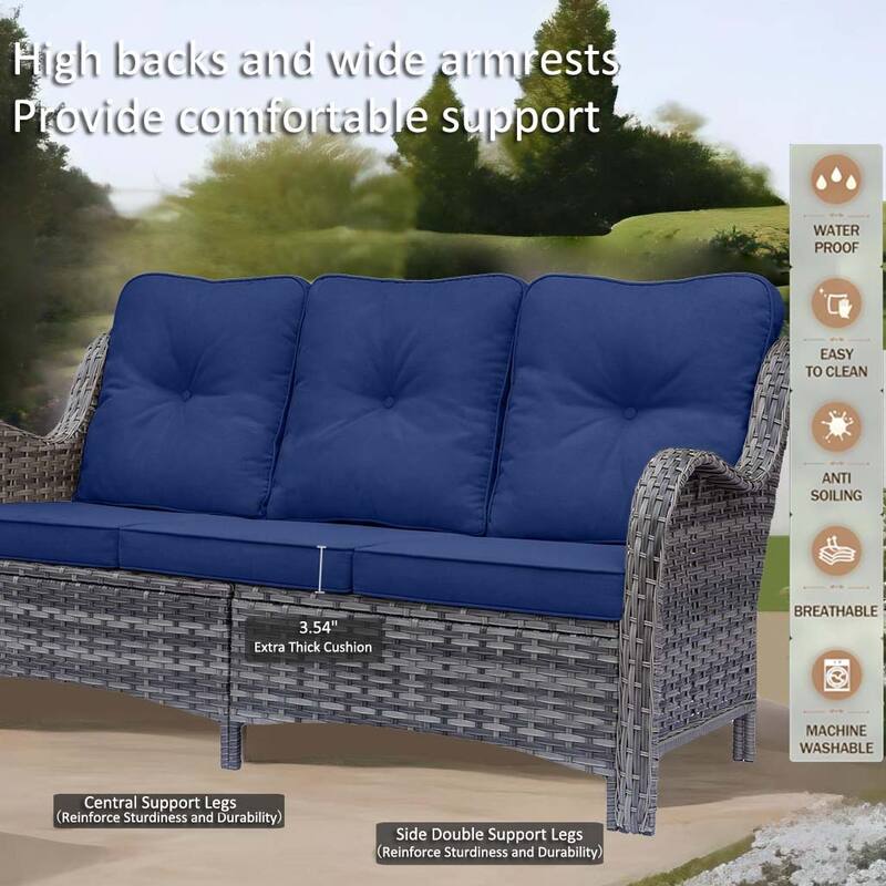 Gray Rattan Outdoor Patio Conversation Sets with Swivel Rocker Chairs